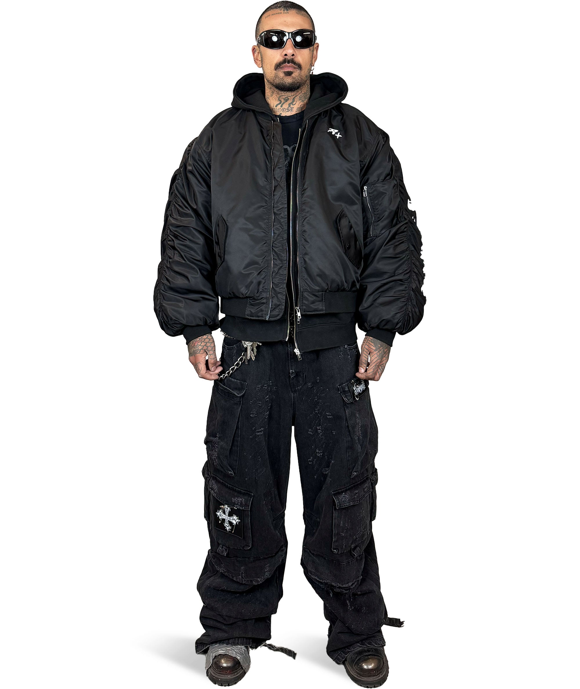 BLACK OVERSIZED BOMBER JACKET