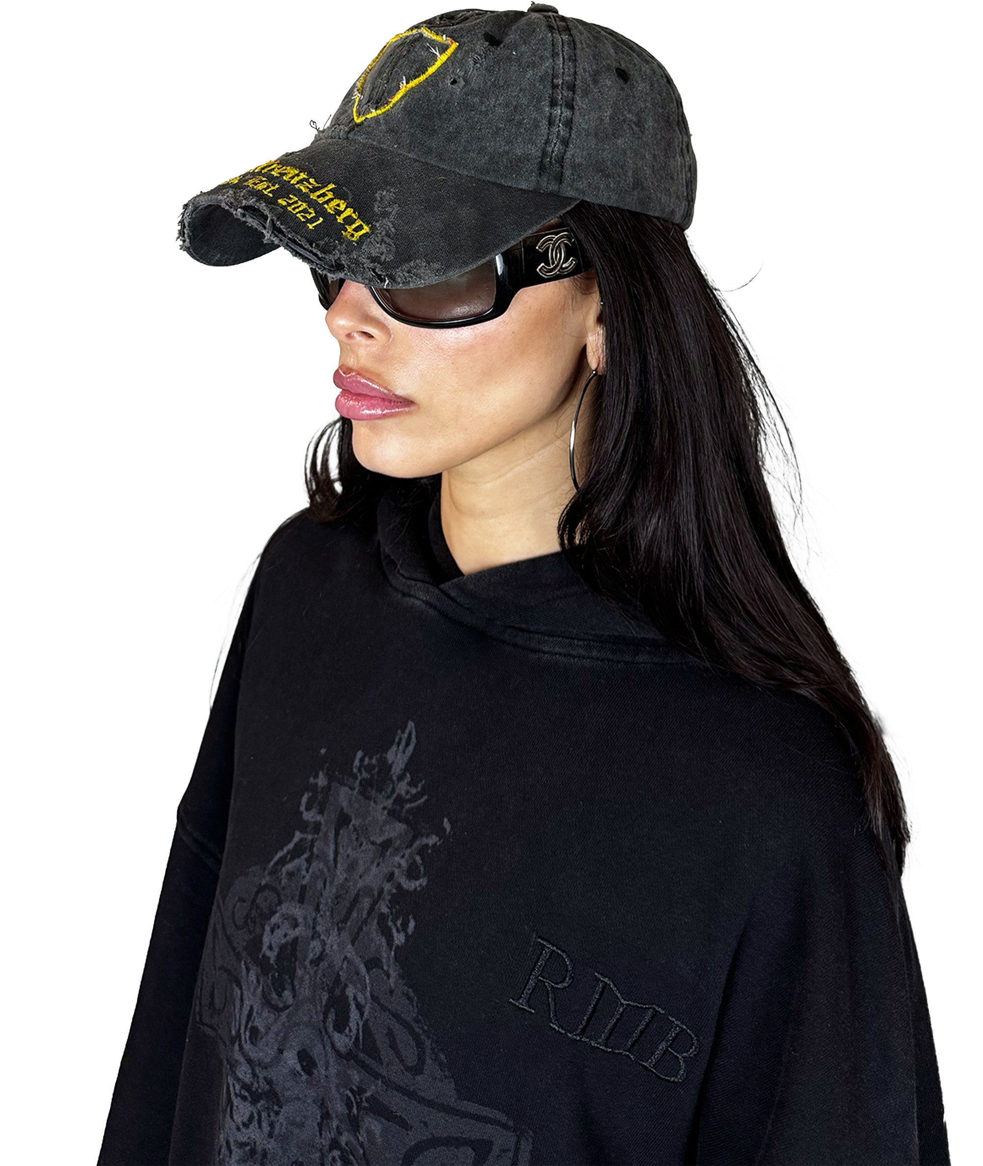 KREUZBERG - CAP - DISTRESSED, STONE WASHED - BLACK