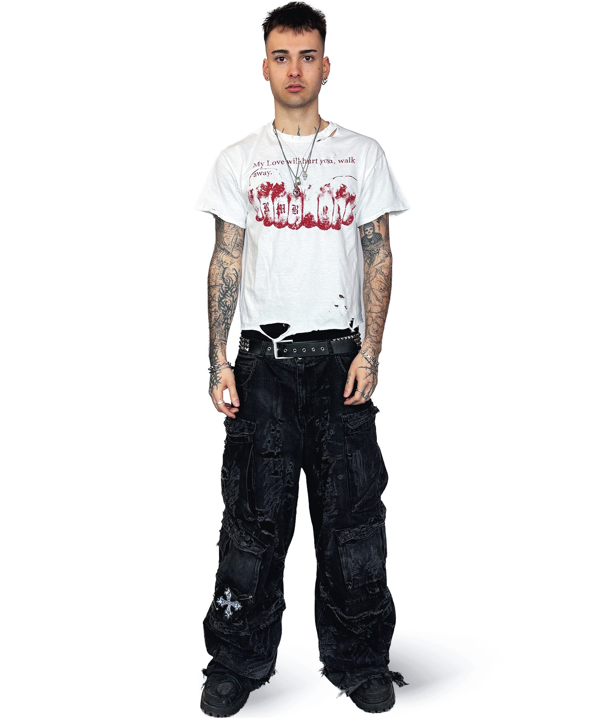 BARE KNUCKLE - DISTRESSED T-SHIRT | WHITE, UNISEX