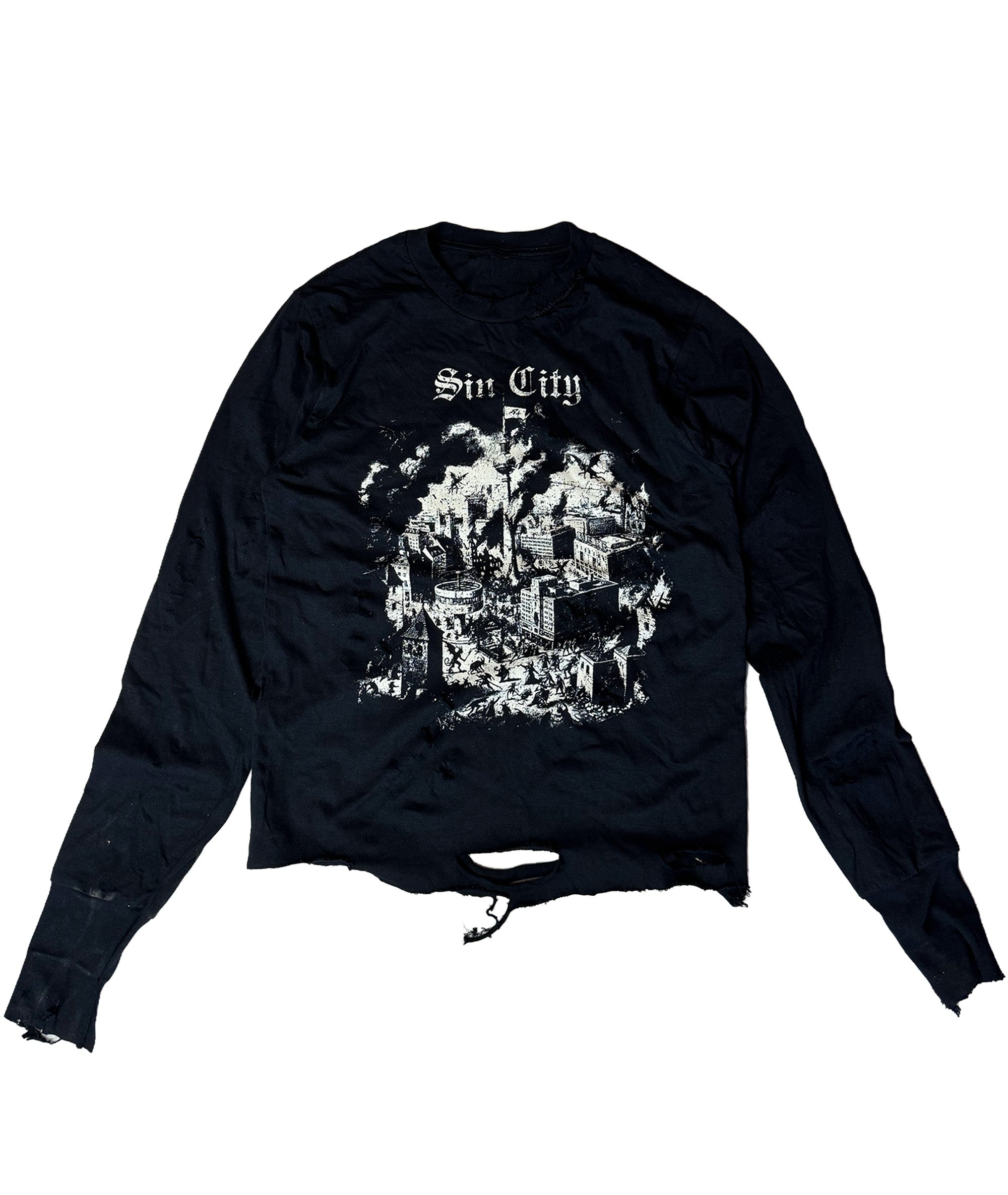 SIN CITY - DISTRESSED LONGSLEEVE | BLACK/WHITE, UNISEX