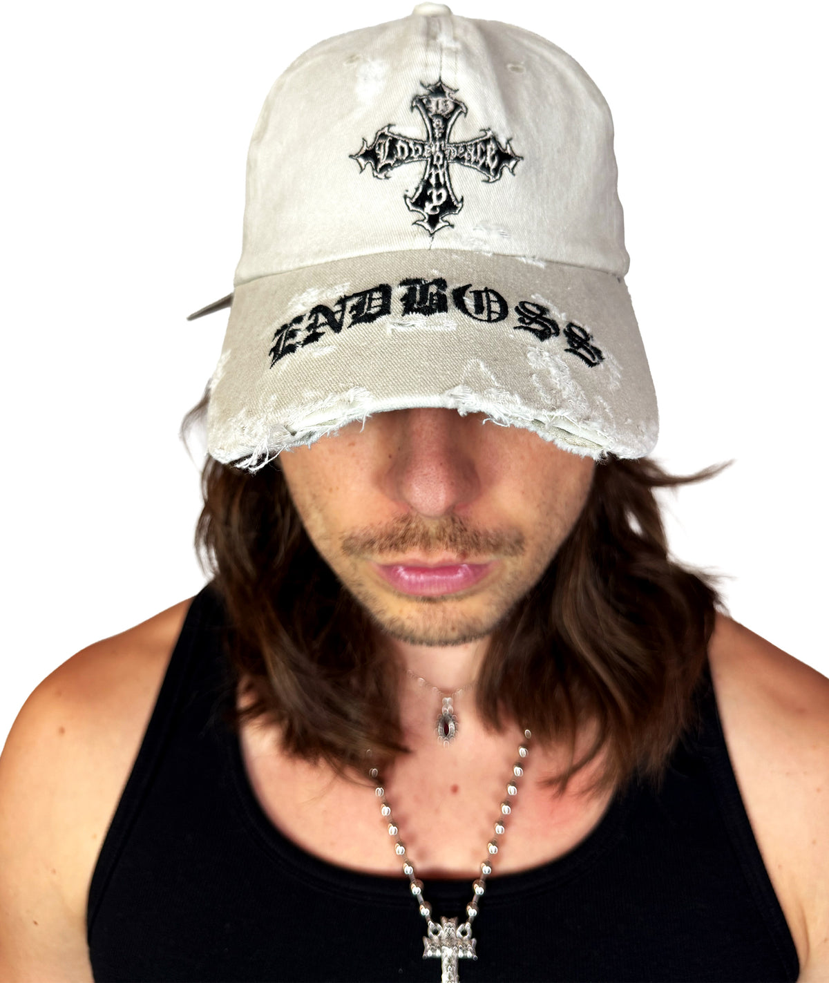 ENDBOSS - CAP - DISTRESSED, STONE WASHED - OFF WHITE