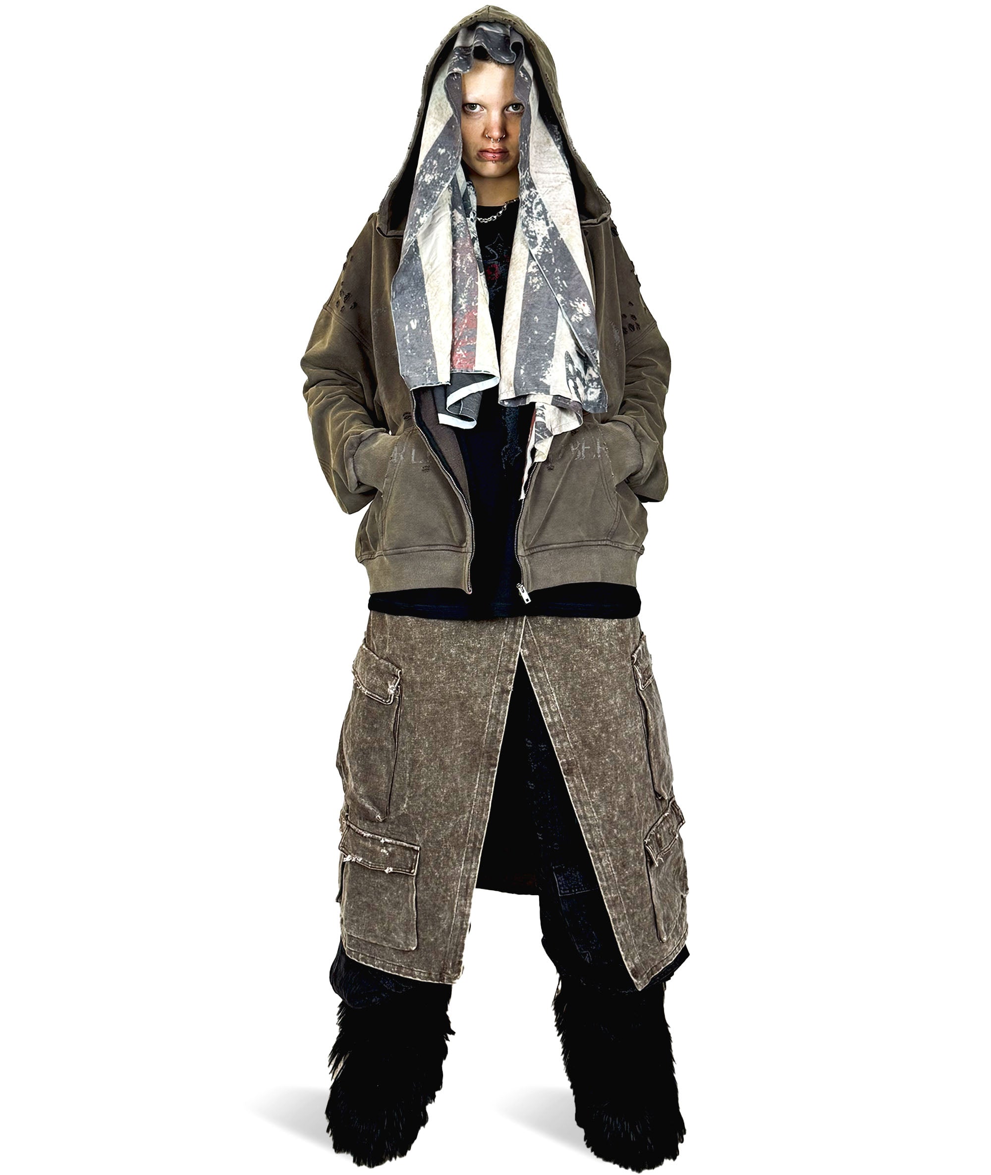 Mud Grey, Washed - ZIP HOODIE