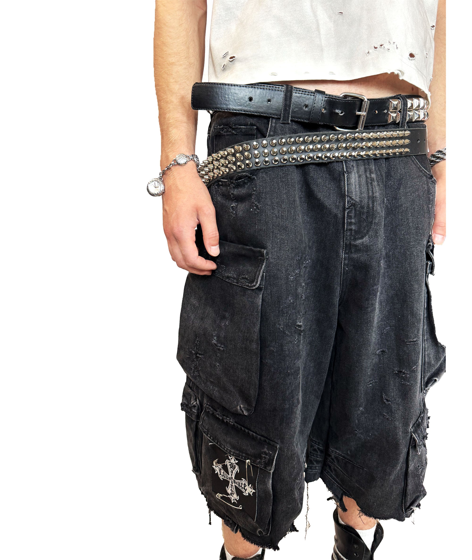 BLACK CARGO BIKER SHORTS | UNISEX