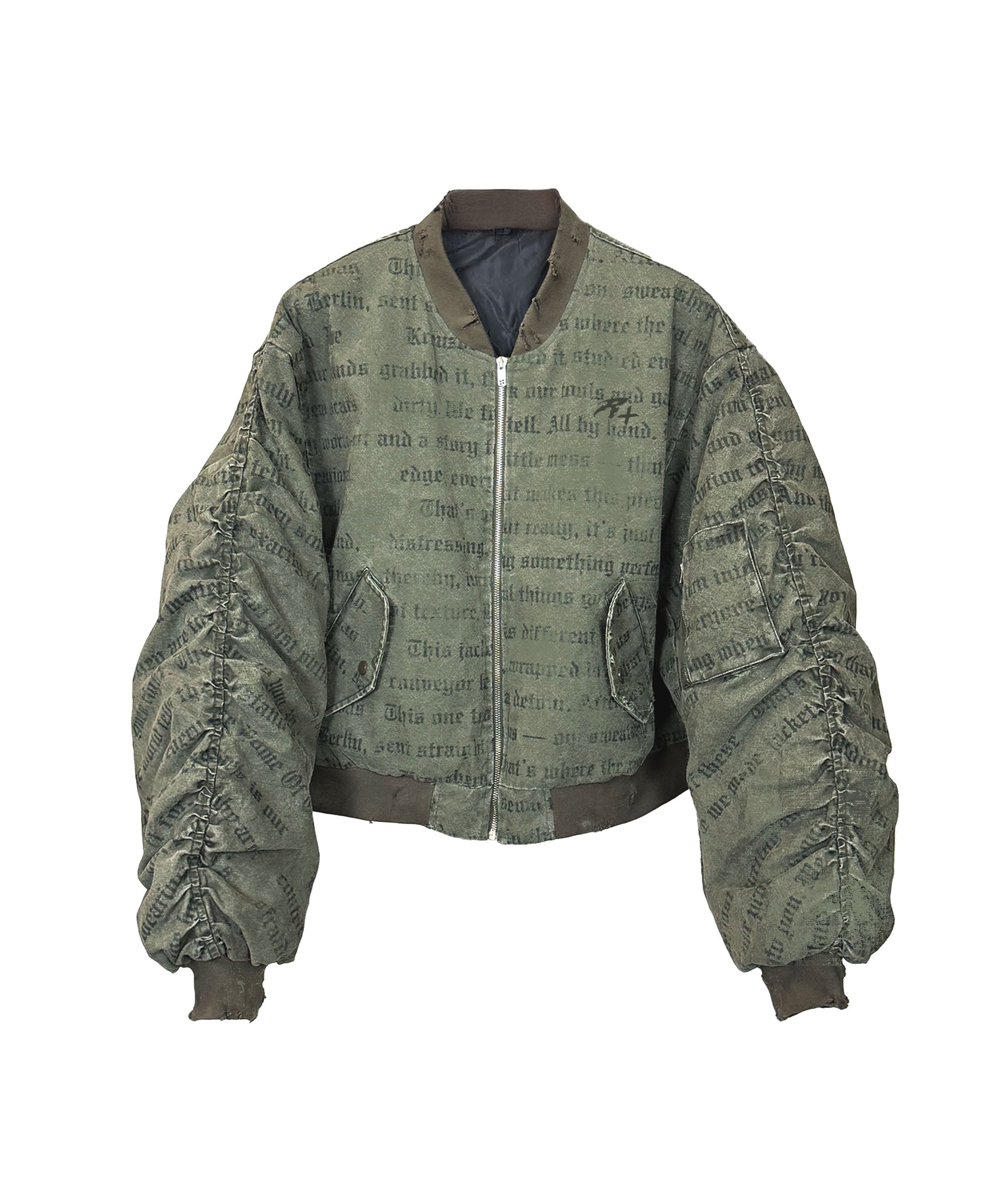 GREEN WASHED, HEAVY BOMBER JACKET