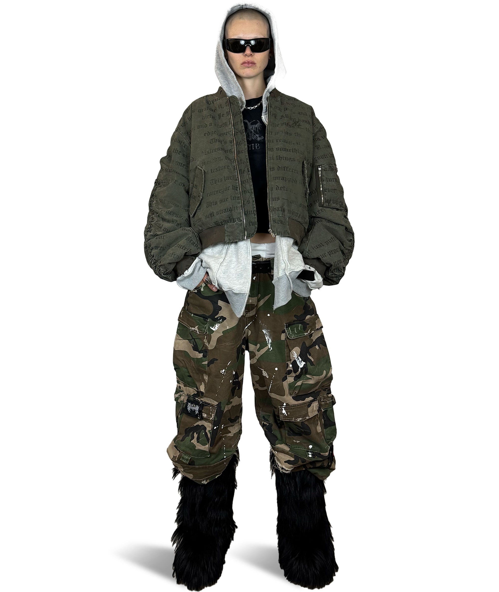 GREEN WASHED, HEAVY BOMBER JACKET