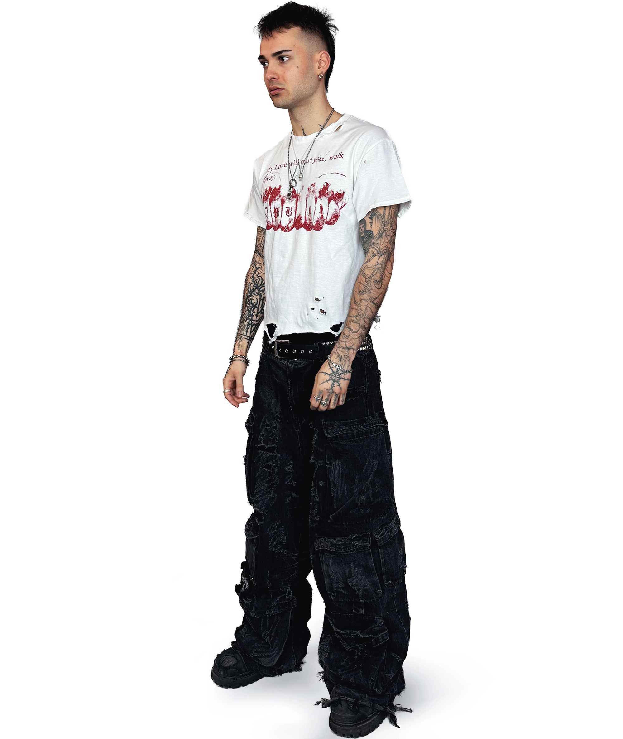 BARE KNUCKLE - DISTRESSED T-SHIRT | WHITE, UNISEX