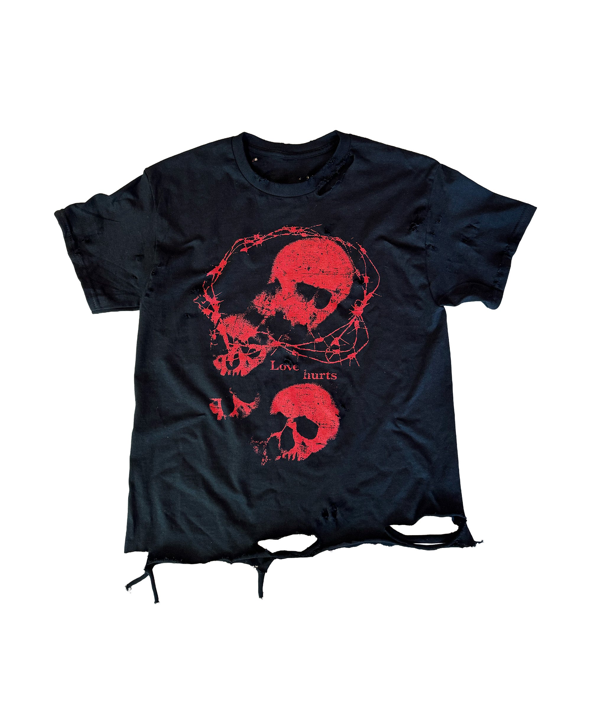 LOVE HURTS - DISTRESSED T-SHIRT | BLACK/RED UNISEX