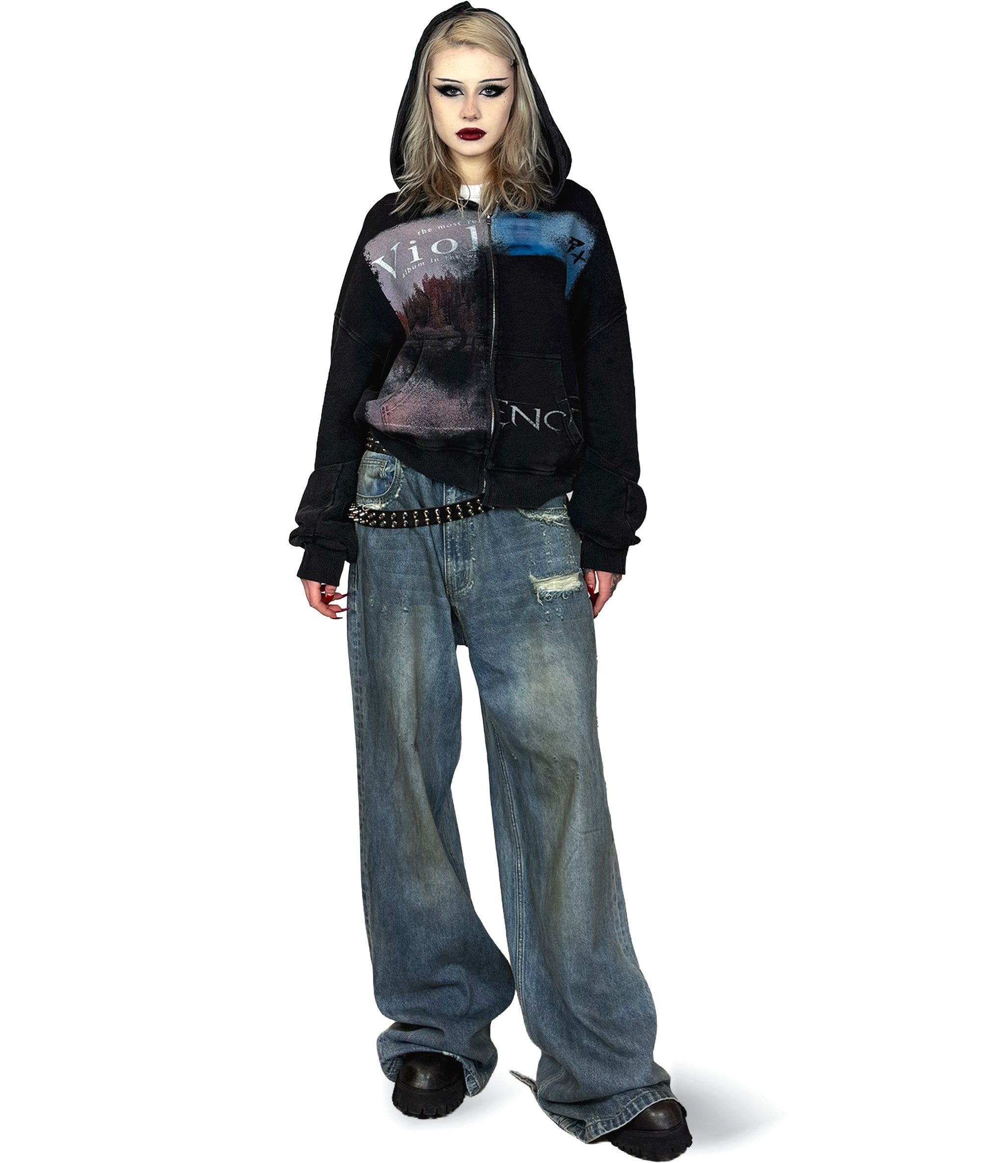 VIOLENCE - OVERSIZED ZIP-HOODIE (WASHED) | UNISEX