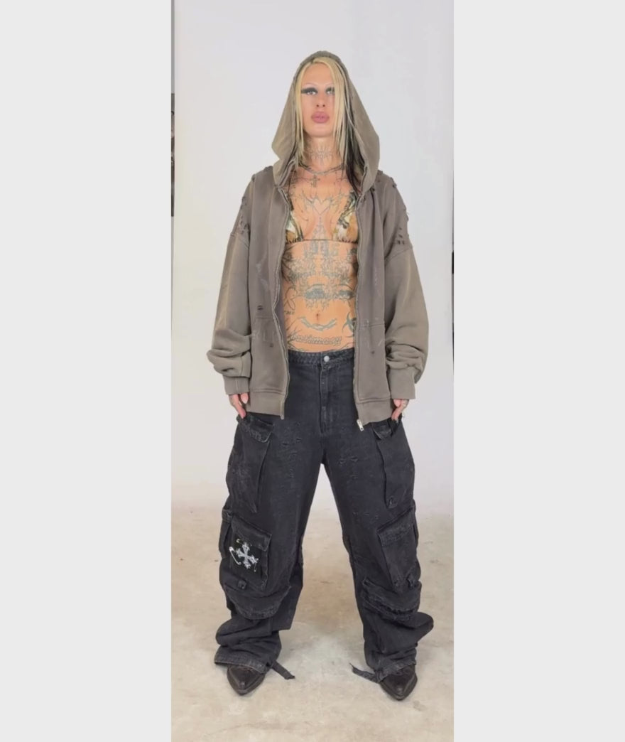 Mud Grey, Washed - ZIP HOODIE